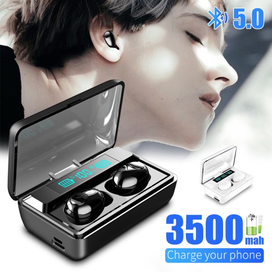 T8 TWS Earphone Wireless Bluetooth 5.0 Noise Cancelling Headphone Stereo Gaming Headsets LED Display 3500mAh Power Bank black