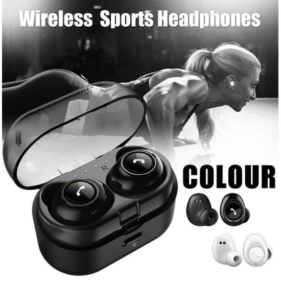 TWS Bluetooth 5.0 Headset Wireless Handsfree Earphones for Sport Driving Stereo Music Mini Earbuds with Charging Box white