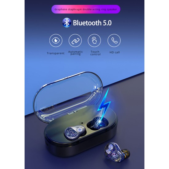 TWS Bluetooth 5.0 Touch Headphone Wireless Stereo Bluetooth Headset Deep Bass Headset IPX7 Waterproof black