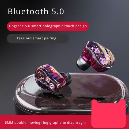 TWS Bluetooth 5.0 Touch Headphone Wireless Stereo Bluetooth Headset Deep Bass Headset IPX7 Waterproof red