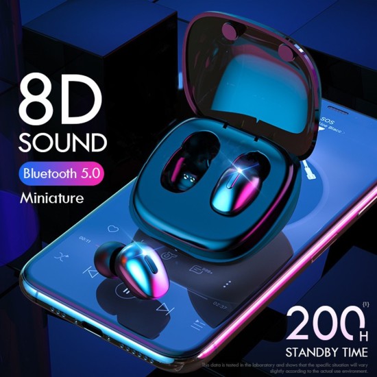 TWS Bluetooth 5.0 Wireless Headset HI-FI Stereo Mini Sports Earphone With Microphone Charging Box white