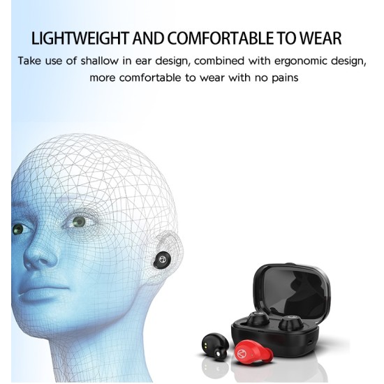 TWS Earphone Dual Microphone Deep Waterproof IPX7 Wireless Headphone Touch Control Ear Black