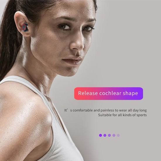 TWS Earphones Bluetooth5.0 Binaural Stereo In-ear Wireless Headset with Charging Bin Call Conversation Support Sports Headphones  red ring