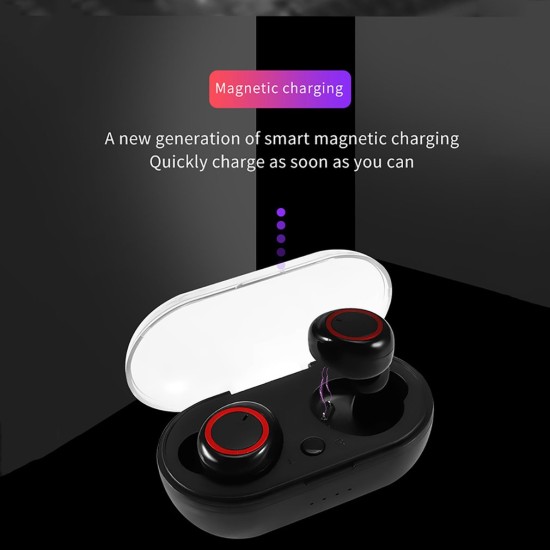 TWS Earphones Bluetooth5.0 Binaural Stereo In-ear Wireless Headset with Charging Bin Call Conversation Support Sports Headphones  red ring