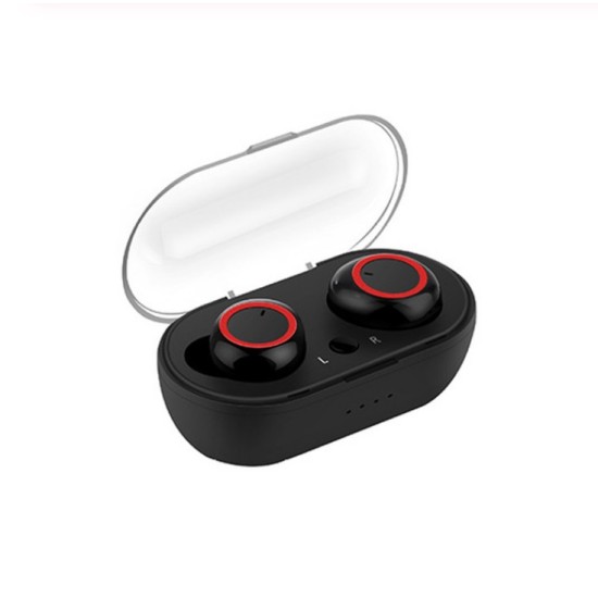 TWS Earphones Bluetooth5.0 Binaural Stereo In-ear Wireless Headset with Charging Bin Call Conversation Support Sports Headphones  red ring