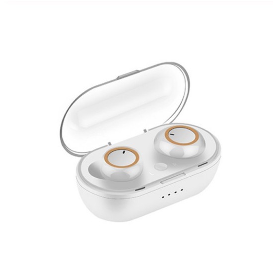 TWS Earphones Bluetooth5.0 Binaural Stereo In-ear Wireless Headset with Charging Bin Call Conversation Support Sports Headphones  silver ring