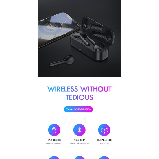 TWS TW08 Bluetooth 5.0 Earphone Wireless Headphones Clear Bass mic Eaburds for Phone - Black