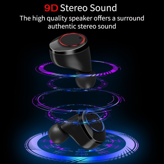 TWS Wireless Earphone Bluetooth 5.0 Earphones Power Display Touch Control Sport Stereo Cordless Earb black