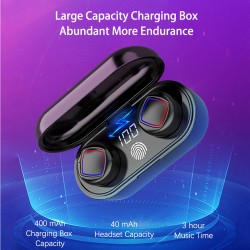 TWS Wireless Earphone In-ear Bluetooth5.0 Headphone with Digital Display LED Light Charging Box black