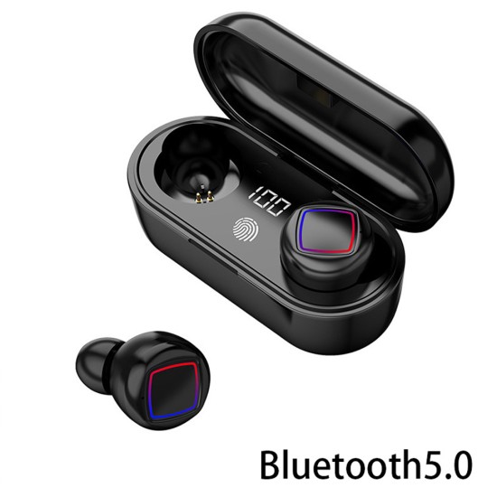 TWS Wireless Earphone In-ear Bluetooth5.0 Headphone with Digital Display LED Light Charging Box black