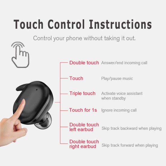 TWS4 Touch Control Bluetooth 5.0 Earphones Waterproof Wireless Stereo Headset Y30 black