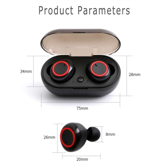 Tws Bluetooth-compatible 5.0 Wireless  Stereo  Earphone In-ear Noise Cancelling Waterproof Headphones Headset With Charging Case black red