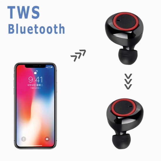 Tws Bluetooth-compatible 5.0 Wireless  Stereo  Earphone In-ear Noise Cancelling Waterproof Headphones Headset With Charging Case black red