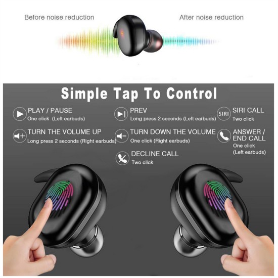 Tws Bluetooth-compatible 5.0 Wireless  Stereo  Earphones Earbuds Digital Display In-ear Noise Reduction Waterproof Headphone With Charging Case black