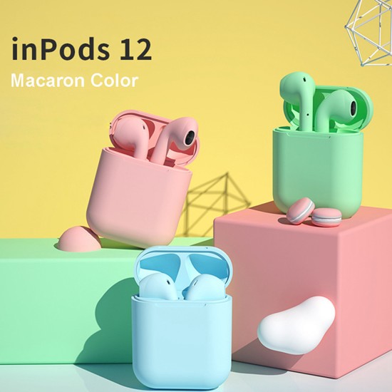 Tws Macaron I12 Wireless Headphones Bluetooth Earphone Headset Super Bass Sound Earbuds Light blue