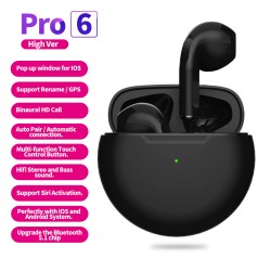 Tws Wireless  Earphones For Iphone Sports Earphones With Microphone Bass Air Pro 6 black