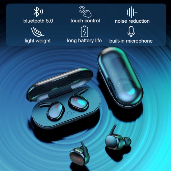 Tws Wireless  Stereo  Headphones Bluetooth-compatible 5.0 In-ear Noise Reduction Waterproof Earbuds Headset With Charging Case black