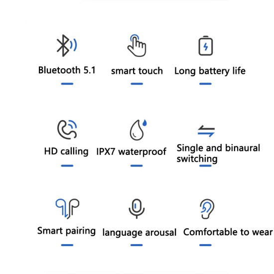 Tws Wireless Bluetooth 5.1 Headset Digital Touch-control In-ear Bass Earphone with HD Microphone Black