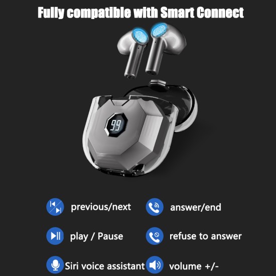 Tws Wireless Bluetooth 5.1 Headset Digital Touch-control In-ear Bass Earphone with HD Microphone Black