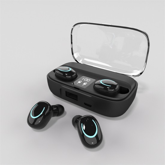 Tws Wireless Headset Bluetooth 5.2 Luminous Digital Display In-ear Stereo Noise Cancelling Earphones X10 Black