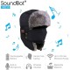 Unisex Women Men Cotton Winter Warm Bluetooth 5.0 Wireless Headset Cap Earphone Hat Navy blue