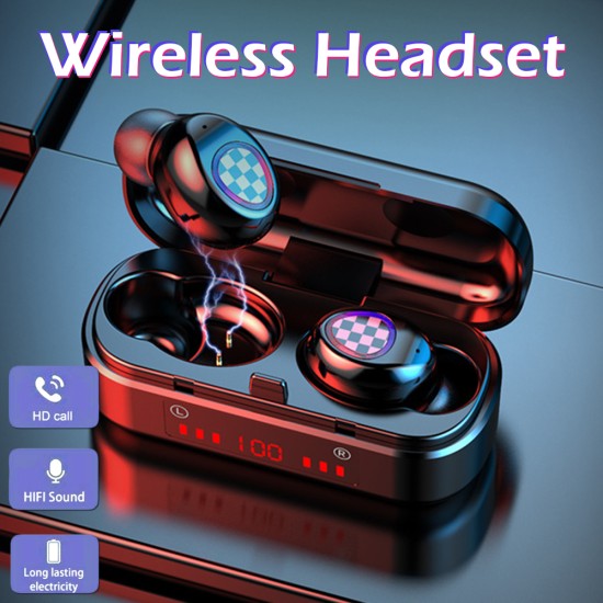 V7 TWS Bluetooth 5.0 Headphones Earphone Wireless Headset With LED Digital Display  black