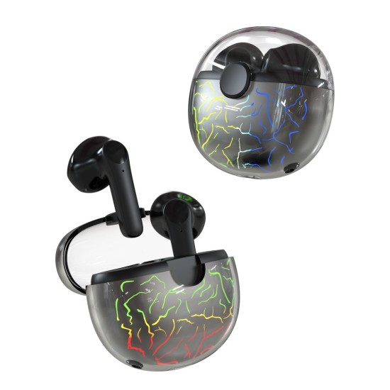 Vg58 Bluetooth-compatible  Headset Fashion Tws Colorful Breathing Light Semi-in-ear Transparent Warehouse Wireless Sports Headphones black