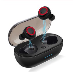 W12 TWS Wireless Earphone for IOS Android Mobile Phone Bluetooth 5.0 Multi-function Sports Headphone Touch Control Earbuds with Charging Box  Red ring button version