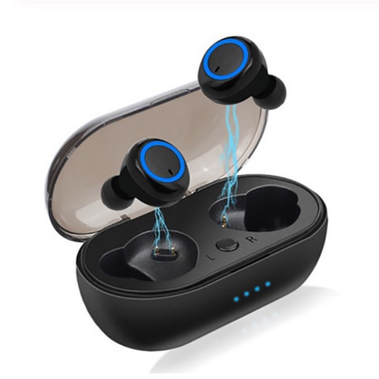 W12 TWS Wireless Earphone for IOS Android Mobile Phone Bluetooth 5.0 Multi-function Sports Headphone Touch Control Earbuds with Charging Box  Blue ring button version