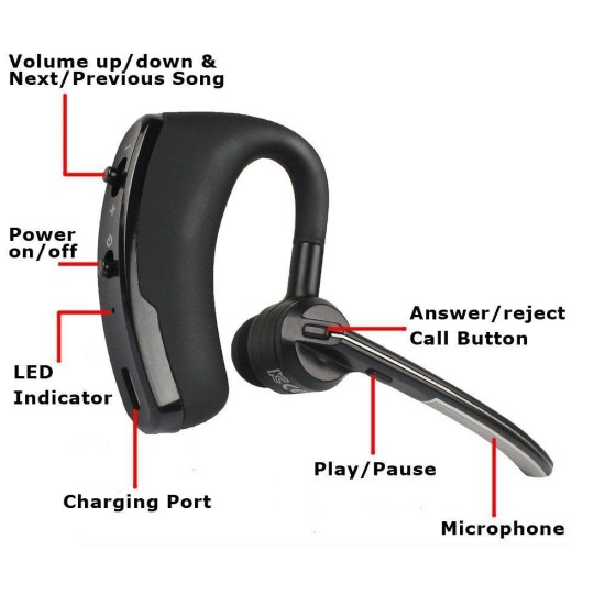 Wireless Bluetooth 4.0 Hands-Free Stereo Headset with Mic Noise Cancelling for Business, Driving, Sports