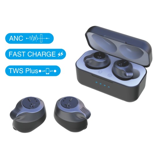 Wireless Bluetooth Earphone Stereo Active Noise Canceling Earbuds TWS TYPE-C Fast Charger Bluetooth 5.0 Earphones  black