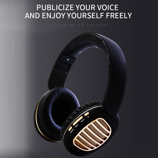 Wireless Bluetooth Foldable Headset FM Radio Stereo Music Portable Headset black gold