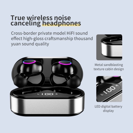 Wireless Bluetooth-compatible Earphones Noise Canceling Hd Call Portable Mini Headset with Microphone Red