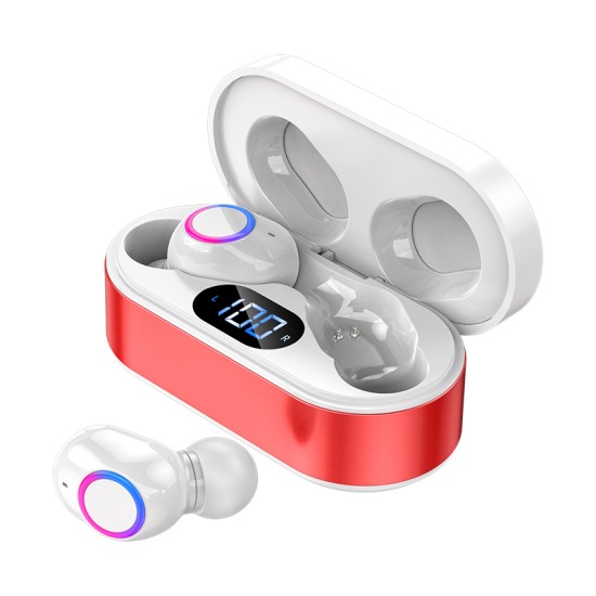 Wireless Bluetooth-compatible Earphones Noise Canceling Hd Call Portable Mini Headset with Microphone Red