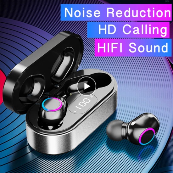 Wireless Bluetooth-compatible Earphones Noise Canceling Hd Call Portable Mini Headset with Microphone Black