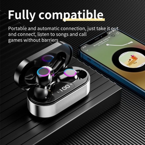 Wireless Bluetooth-compatible Earphones Noise Canceling Hd Call Portable Mini Headset with Microphone Black