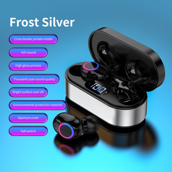 Wireless Bluetooth-compatible Earphones Noise Canceling Hd Call Portable Mini Headset with Microphone Silver