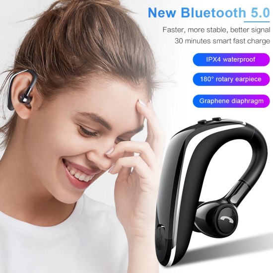 Wireless Earphone Bluetooth 5.0 Headset Long Standby Business Driving Hanging Ear Headset IPX4 Waterproof Sports Headphone blue