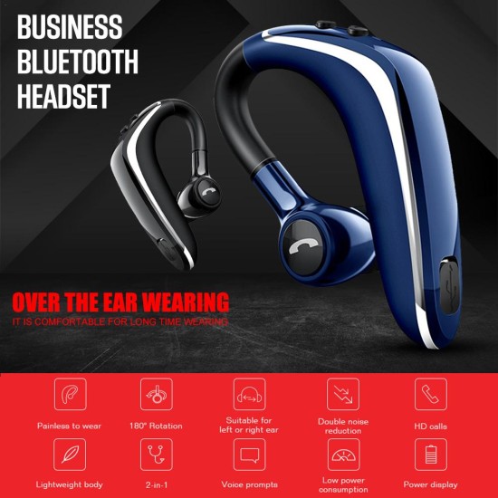 Wireless Earphone Bluetooth 5.0 Headset Long Standby Business Driving Hanging Ear Headset IPX4 Waterproof Sports Headphone Gun-color