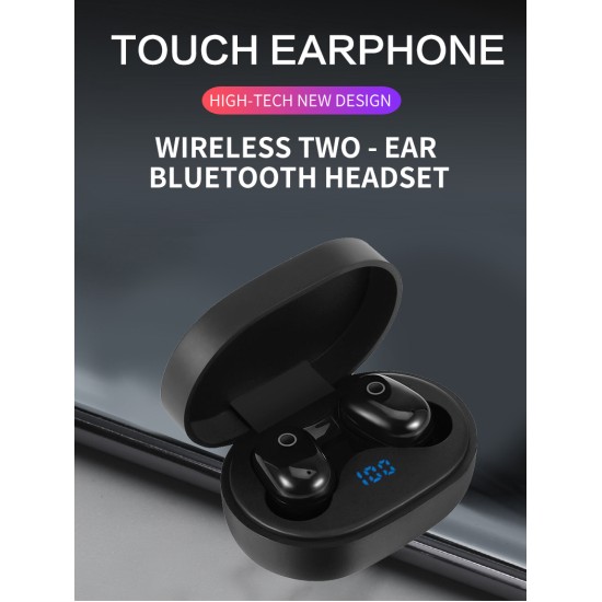 Wireless Earphone for IOS Android Cellphones Bluetooth V5.0 LED Display With Charging Bin Power Bank  black