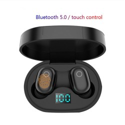 Wireless Earphone for IOS Android Cellphones Bluetooth V5.0 LED Display With Charging Bin Power Bank  black