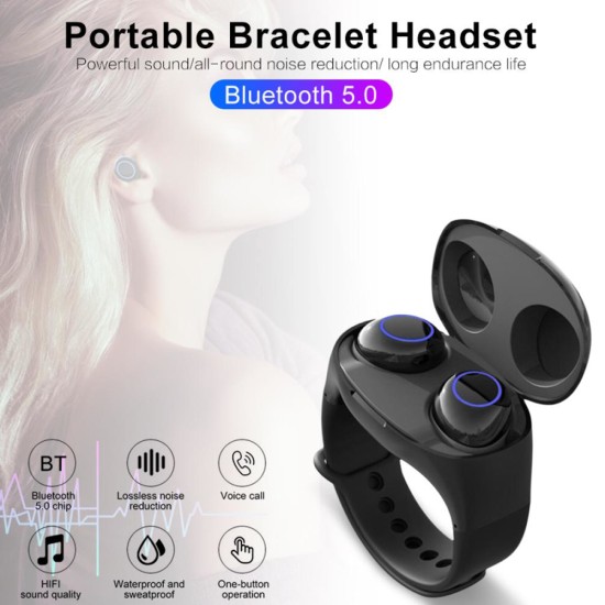 Wrist Type Lightweight Watch Design Charge Case BT 5.0 In-ear TWS Earbud HeadsetTWS Bluetooth 5.0 Headset Wireless Earphone white