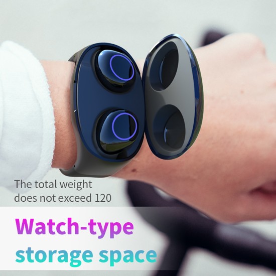 Wrist Type Lightweight Watch Design Charge Case BT 5.0 In-ear TWS Earbud HeadsetTWS Bluetooth 5.0 Headset Wireless Earphone blue