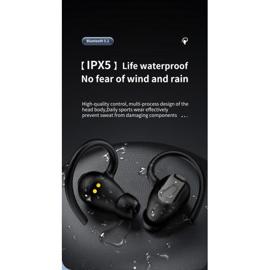 X10pro Bluetooth 5.1 Headset Digital Display Hanging Ear Earbuds Stereo In-ear Earphones Black