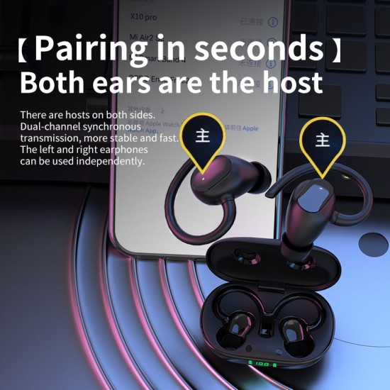 X10pro Bluetooth 5.1 Headset Digital Display Hanging Ear Earbuds Stereo In-ear Earphones Black