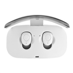 X18 Wireless Headset Hidden Earpiece 5.0 Bluetooth Wireless Stereo Earphone with Mic Portable Battery Storage - White