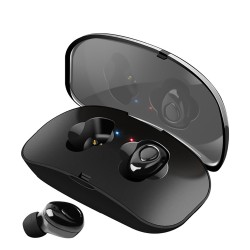 X18 Wireless Headset Hidden Earpiece 5.0 Bluetooth Wireless Stereo Earphone with Mic Portable Battery Storage - Black