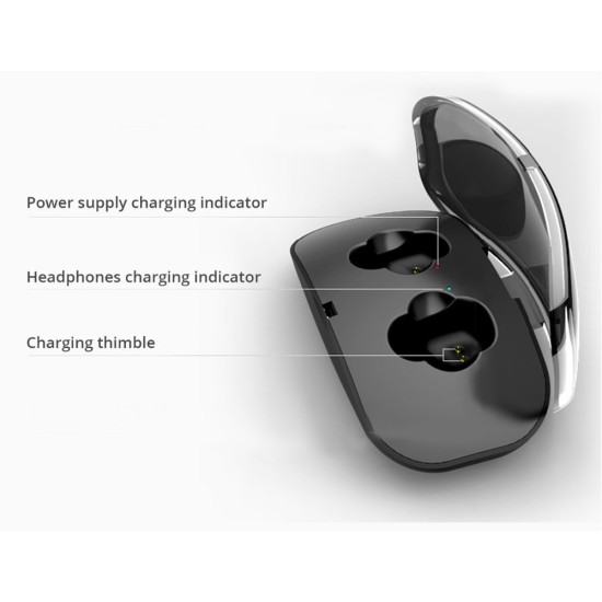 X18 Wireless Headset Hidden Earpiece 5.0 Bluetooth Wireless Stereo Earphone with Mic Portable Battery Storage - Black