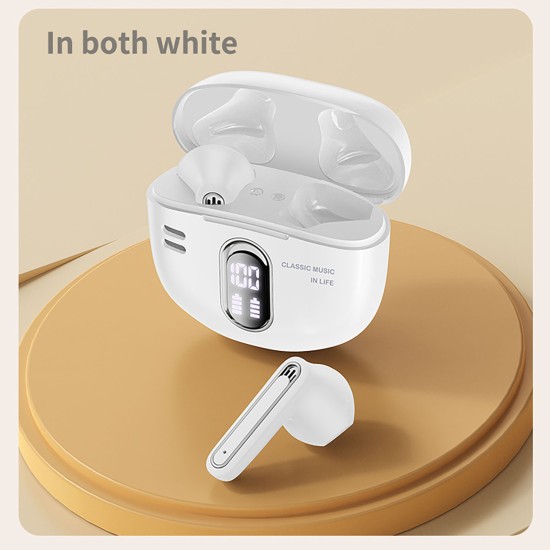 Y18 Retro Bluetooth Headset Digital Display In-ear Stereo Earphones Tws Wireless Noise Reduction Earplugs White