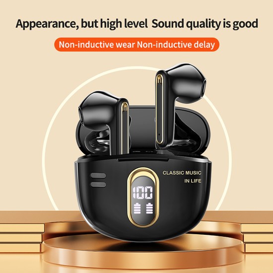 Y18 Retro Bluetooth Headset Digital Display In-ear Stereo Earphones Tws Wireless Noise Reduction Earplugs Black